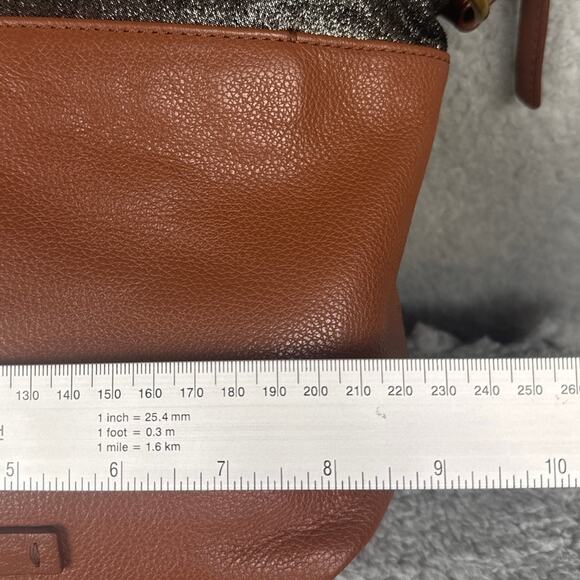 Fossil Crossbody Purse Keely Bag Brown Pebble Cowhide Black Sparkle Pockets - Picture 5 of 12